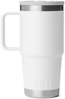 YETI Rambler 20 oz Travel Mug with Flip Straw Lid – Stainless Steel, Vacuum Insulated, Leakproof, Cup Holder Friendly, White