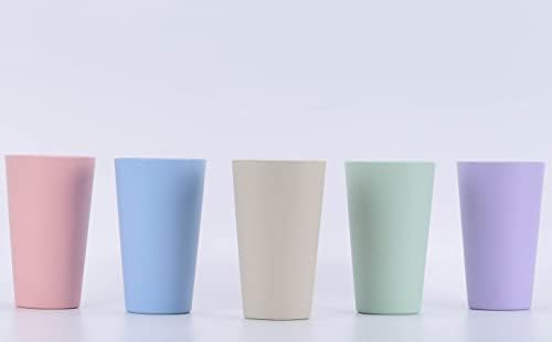 Wheat Straw Unbreakable Cup | 20 oz Reusable Water Drinking Glasses Sets of 5 | Lightweight Tumbler for Kitchen Outdoor | Dishwasher Safe, BPA Free and Eco friendly (20 oz, 5 Color_A)