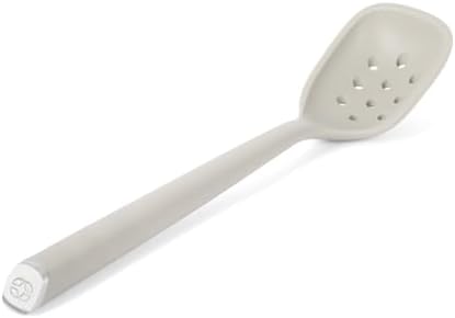 Calphalon Edge Silicone Slotted Spoon/Skimmer, Flexible Heat-Resistant Kitchen Strainer Spoon for Cooking, Frying, Skimming, Draining & Serving, Taupe