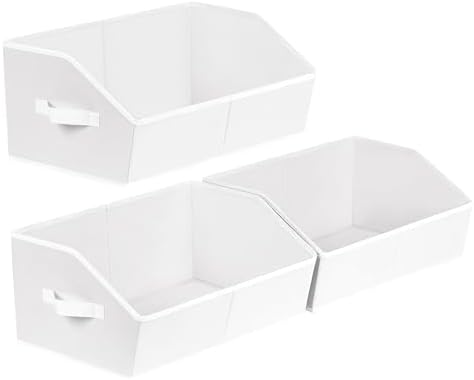 Homsorout Closet Baskets for Shelves Trapezoid - Decorative Storage Baskets with Handle, Closet Bins for Organization, Shelf Storage Bins for Clothes, Books, Home, Office, 3 pack, White