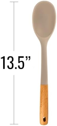 Beille 1pc Beech Wood and Silicone Cooking Spoon Kitchen Utensils Baking Supplies Home Essentials, Light Grey