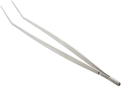 Mercer Culinary 18-8 Stainless Steel Precision Plus Chef Plating Tong, Curved Tip, 11-3/4 Inch