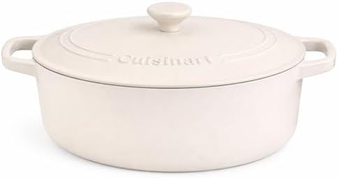 Cuisinart Chef's Classic Enameled Cast Iron Dutch Oven with Lid, Porcelain Enameled Interior, Oven Safe, Induction Compatible, 7-Quart, Oval, Matte Snow White