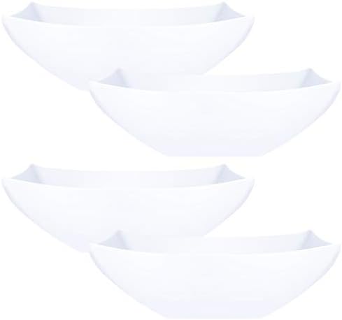 PLASTICPRO Disposable 64 ounce Square Serving Bowls, Party Snack or Salad Bowl, Large Plastic Elegant White Pack of 4