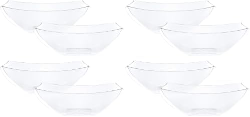 PLASTICPRO Disposable 64 ounce Square Serving Bowls, Party Snack or Salad Bowl, Large Plastic Crystal Clear Pack of 8