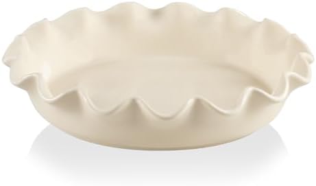 Sweejar Ceramic 11.5 Inches Pie Pan for Baking, Deep and Fluted Porcelain Round Pie Dish, Non-Stick Pie Plate for Pumpkin Pie, Apple Pie, Pie Pots with Morden Farmhouse Design(Beige)
