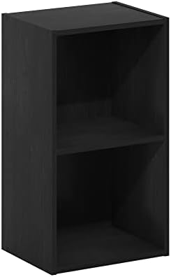 Furinno PASIR Book Shelf, 2-Tier Modern Bookshelf, Open Shelves Bookcase 9 x 12 x 21, Easy Assembly, for Living Room, Bedroom, Home Office, Blackwood