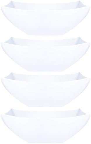 PLASTICPRO Disposable Square Serving Bowls, Party Snack or Salad Bowl, Plastic Clear or White Pack of 4 (16 OUNCE, White)