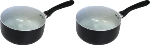 IMUSA 2 Qt Premier Cera Aluminum Gray Speckled Ceramic Saucepan, Black, 2 Quarts (Pack of 2)