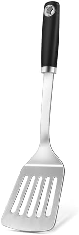 Stainless Steel Spatula, Metal Spatula Slotted Turner, Heavy Duty Sturdy Spatulas for Kitchen Use, High Heat Resistant Cooking Utensils for Fish Eggs Pancakes, Dishwasher Safe, Easy to Clean, Silver