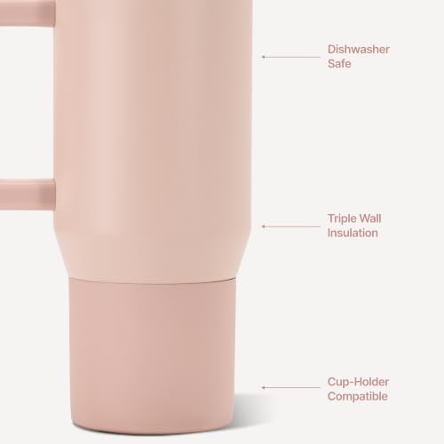 HydroJug Coffee Traveler 20oz Ceramic-Lined Mug with Handle, Dusty Rose