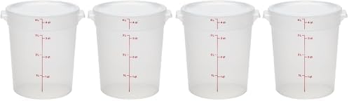 Cambro Food Storage Containers with Lids (BPA-Free) - 4 Quart - Food Grade Buckets with Lids (4 Pack) - For Dough Proofing and Brining (Translucent)