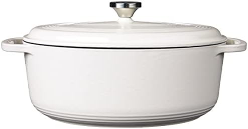 Lodge Enameled Cast Iron Oval Dutch Oven with Lid, 7 Quart, Oyster White