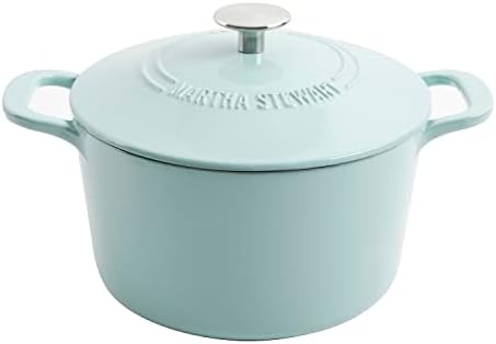MARTHA STEWART Gatwick 7-Quart Enamel Cast Iron Dutch Oven – Martha Blue – Durable Heavy-Duty Dutch Oven for Slow Cooking, Braising & Baking