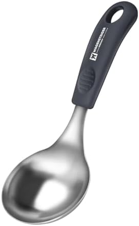 Short Stainless Steel Ladle 220mm (8.6”) – SUS304 Thick Deep Bowl Head with Soft-Grip Silicone Handle – Lightweight Mini Soup & Serving Spoon for Cooking – 5 Color Options (Gray)