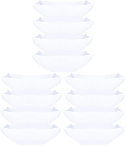 PLASTICPRO Disposable 128 ounce Square Serving Bowls, Party Snack or Salad Bowl, Extra Large Plastic Elegant White Pack of 12