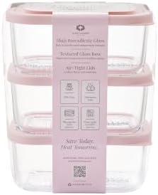 Glass Food Storage Containers with Lids — 6 Piece — 24.4 oz Glass with BPA-Free Leak Resistant Stackable Lids — Microwave, Oven & Dishwasher Safe — Ideal for Meal Prep & More - Berry Blush
