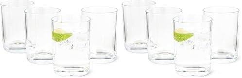 Amazon Basics Drinking Glasses, 11 oz., Sturdy Glass, Rounded for Comfortable Hold, Dishwasher-Safe, Round Shape, 4-Piece Set (Pack of 2)
