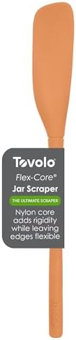 Tovolo Silicone Jar Spatula Long Handled Rubber Scraping Scooping Tool for Peanut Butter Jam Jelly Jars Blenders, Extra Long Flex Core Silicone Jar Scraper Dishwasher Safe BPA Free, Apricot Orange