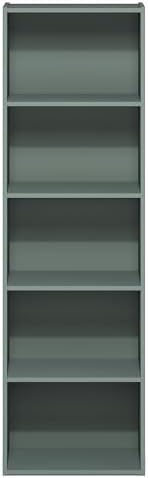 Furinno LUDER Book Shelf, 5-Tier Bookshelf, Bookcase with Open Shelves, 9.4 x 15.8 x 52, Easy Assembly, for Living Room, Bedroom, Home Office, Sage Green