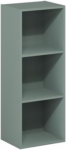 Furinno LUDER Book Shelf, 3-Cube Bookshelf, Bookcase with Open Shelves, 9.3 x 12 x 31.5, Easy Assembly, for Living Room, Bedroom, Home Office, Sage Green