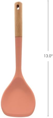 Beille 1pc Solid Spatula Beech Wood and Silicone Kitchen Utensils Meal Prep Cooking Baking Supplies Home Essentials, Coral