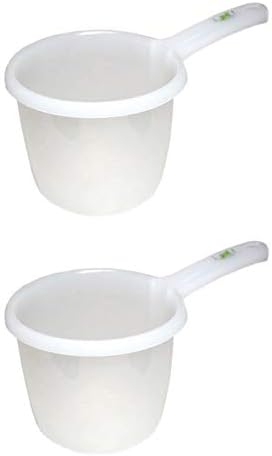 JapanBargain 3042x2, Set of 2 Japanese Plastic Water Ladle Bath Ladle Dipper Filipino Tabo Flat Bottom Bath Water Scoop, Made in Japan (2, White)