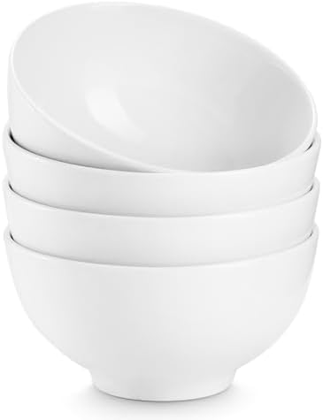 DOWAN 8.5 OZ Small Ceramic Bowls Set of 4 - White Bowls for Dessert, Dip, Side Dishes, Ice Cream, Fruit, Rice - Dishwasher & Microwave Safe (Soft White)