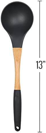 Beille Grey Nylon Ladle with Soft Grip Ergonomic Wooden Handle Kitchen Utensils, 13 Inch