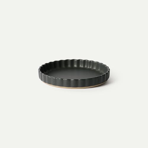 MORA Ceramic Tart Pan, 9.5 Inch Large Porcelain Baking Dish for Tarts, Quiche, Pie, Flan etc. Fluted Ruffled Edge, Oven, Microwave, Freezer, and Dishwasher safe - Great Gift For Bakers - Liquorice