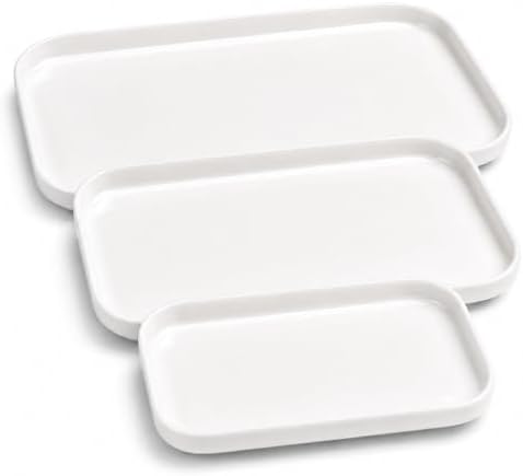 Serving Platters Set of 3, 12/14/16 Inch Large White Ceramic Serving Platters with Modern Upright Rims, Rectangular Serving Trays and Dishes for Entertaining, Party & Buffet