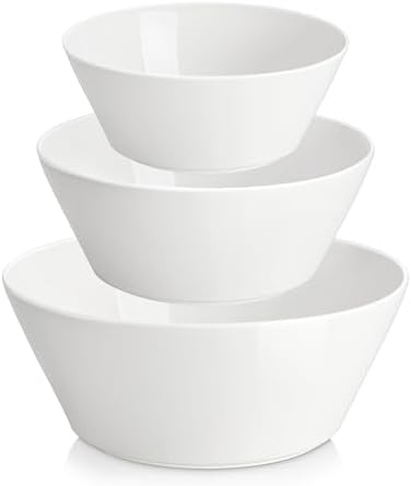 MALACASA White Serving Bowls Set of 3, Ceramic Mixing Bowl for Kitchen