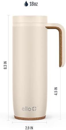 Ello Magnet 18oz Insulated Stainless Steel Travel Mug with Handle,Limestone