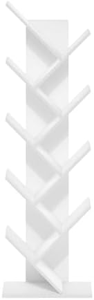 Furinno TREE Book Shelf, 9-Tier Bookshelf, Tree Bookcase with Angled Open Shelf, 8.4 x 15.7 x 50.9, for Room Decor, for Living Room, Bedroom, Home Office, White
