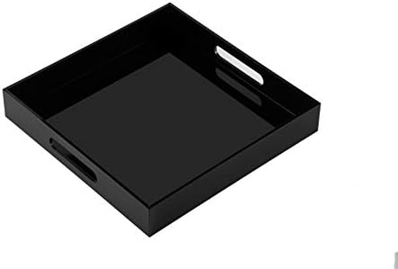 KEVLANG Glossy Black Acrylic Serving Tray - 14x14Inch, Multipurpose, Sturdy, Modern Style, Spill Proof, Countertop Organizer, Vanity Table Tray
