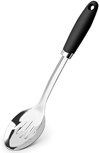 Stainless Steel Slotted Spoon, 12.9-Inch, Black Handle