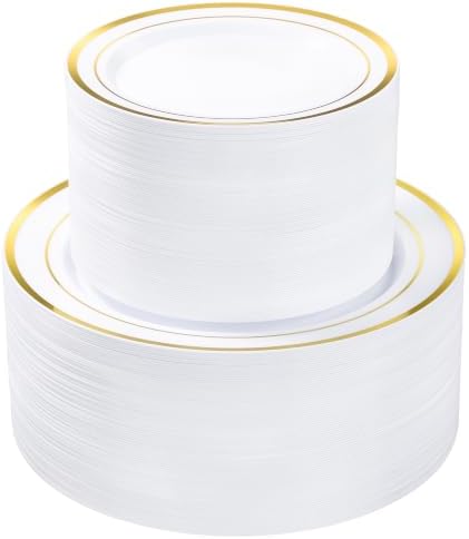 BESTVIP 200PCS Gold Plastic Plate, Disposable Party Plates
