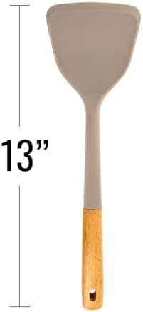 Beille 1pc Beech Wood and Silicone Spatula Kitchen Utensils Cooking Baking Supplies Home Essentials, Light Grey