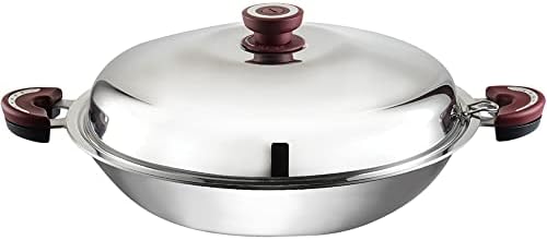 BUFFALO Clad Stainless Steel Wok Pan with Lid Flat Bottom 15 inch (38cm) Stir Frying Pan Tri-Ply Nonstick Cookware - Double Handle Cooking Pot for Induction/Electric/Gas Stoves
