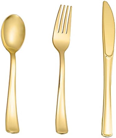 N9R 160PCS Gold Plastic Silverware, Disposable Plastic Cutlery/Utensils