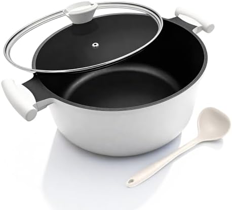 5 Qt Nonstick Stock Pot with Lid, Soup Pot with Stay-Cool Handle, White