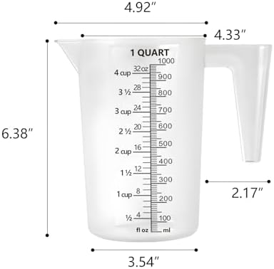 Plastic Measuring Cup with Handle, Pool Chemical Measuring Cup, Plastic Measuring Pitcher for Liquid Mixing, Pouring, Lawn Care, Pet Food, Motor Oil, Laboratory and More (32, Fluid Ounces, 1000ml)
