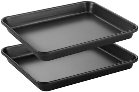 HONGBAKE 2 Pack 9.7X7.5" Toaster Oven Pans for Baking, 57% Thicker Nonstick 1/8 Cookie Sheet Pan Set, Small Baking Tray, Dishwasher Safe and Heavy Duty, Black