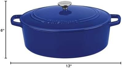 Cuisinart Chef's Classic Enameled Cast Iron Dutch Oven with Lid, Porcelain Enameled Interior, Oven Safe, Induction Compatible, 7-Quart, Oval, Cobalt