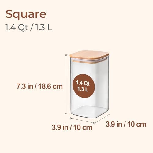 ComSaf Glass Storage Containers with Lids 1.4 Qt, Set of 3 Glass Food Jars