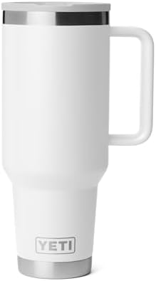 YETI Rambler 40 oz Travel Mug with Flip Straw Lid – Stainless Steel, Vacuum Insulated, Leakproof, Cup Holder Friendly, White