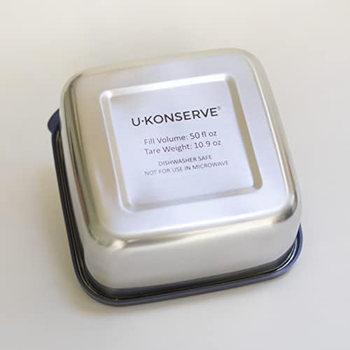 U-Konserve 50 oz Stainless Steel Bento Box Food Container Blue Silicone Lid