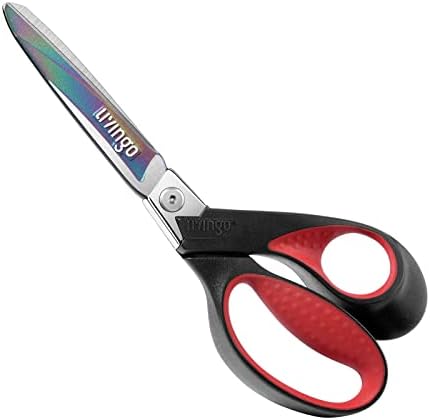 LIVINGO 9" Heavy Duty Titanium Coated Stainless Steel Scissors, (Red/Black)