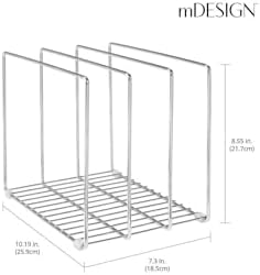 mDesign 3 Slot Tray and Pan Rack — Metal Wire Rack for Pantry and Kitchen Storage — Freestanding Pan Lid Holder Also for Baking Trays and Crockery – Silver