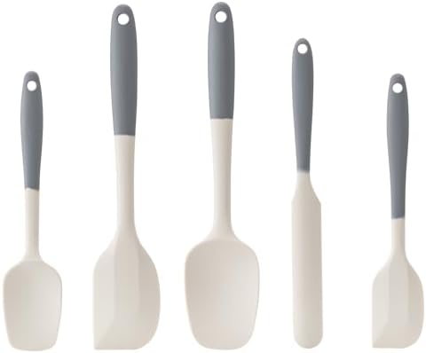 Silicone Spatula Set,5 Piece Food Grade Rubber Spatulas,Gray+White